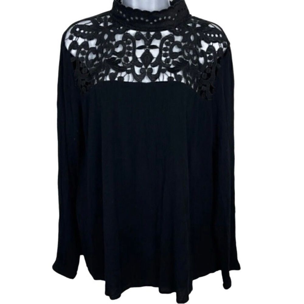 Who What Wear High Neck Lace Cutout Blouse in Black Women’s XS